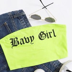 Neon Green Letter Graphic Crop Tube Top